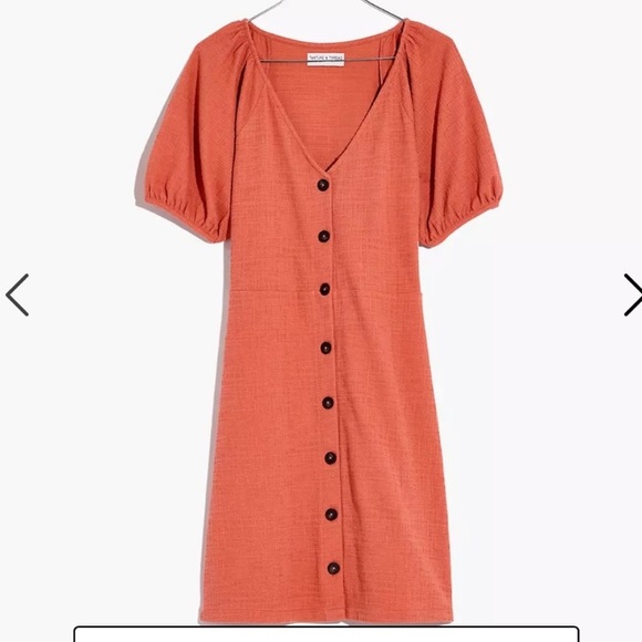 Madewell Texture & Thread Puff-Sleeve Dress / short Sleeve Button Down - Picture 2 of 7